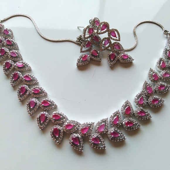 Modern Ruby Marquees, Diamond Zircon Necklace - Picture 4 of 11